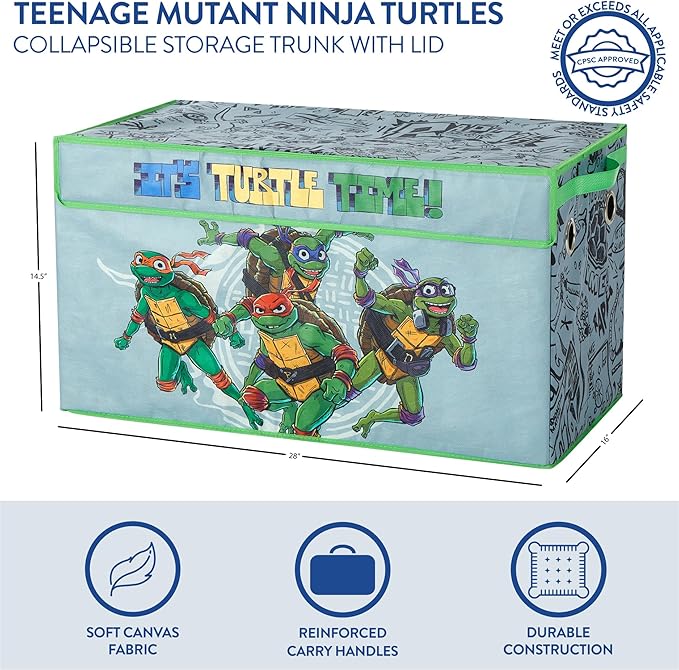 Teenage Mutant Ninja Turtles Collapsible Storage Trunk, Durable with Soft Lid, 28.5"x14.5"x16"