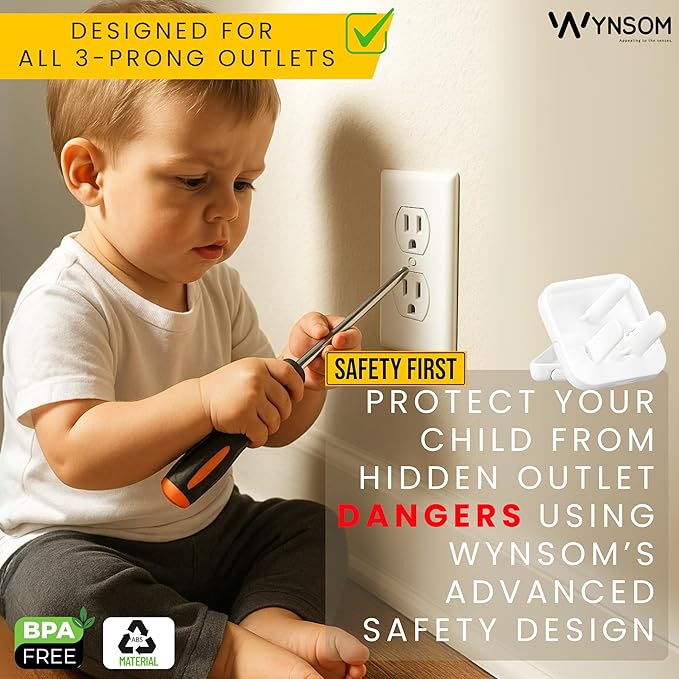 60 Pack Outlet Covers Baby Proofing with Pull Handle- Plug Covers Baby Proofing- White Baby Proof Outlet Covers 3 Prong Child Proof Outlet Cover- Shock Prevent Plug Protectors Baby Proof Plug Covers