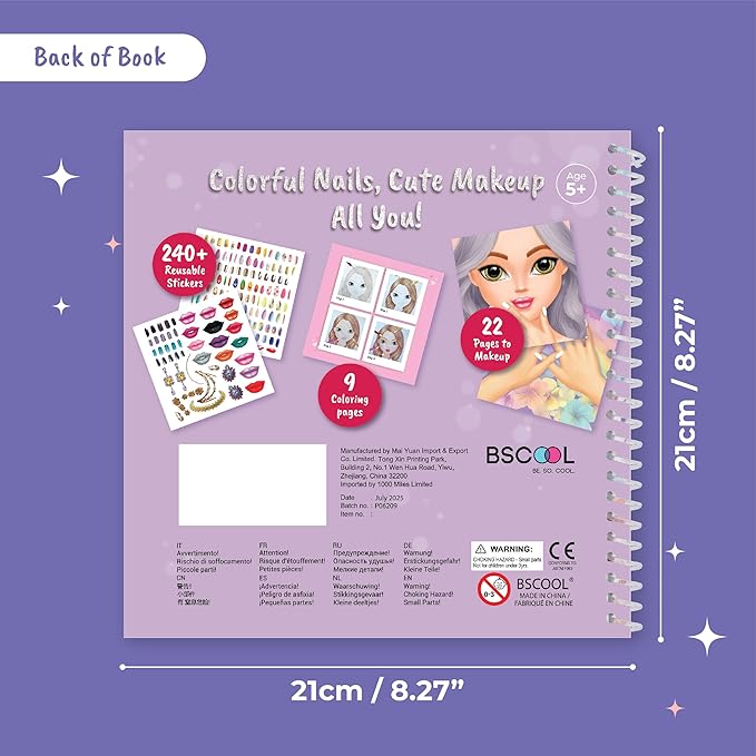 BSCOOL Drawing, Coloring & Sticker. Nails & Makeup Dress Up Sticker Book with 240+ Removable Stickers. Endless Nail Design and Makeup Combination for Kids Ages 4 and Up. Easter Gift for Girls