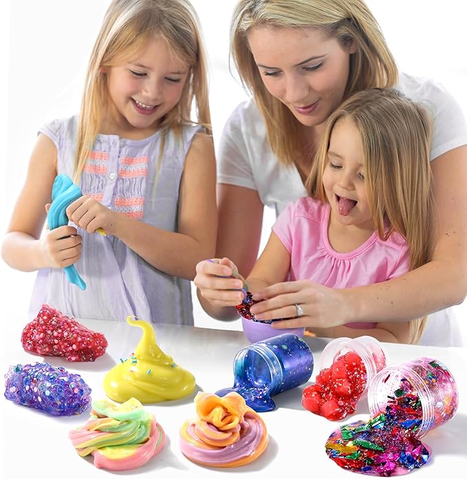 Confetti Slime Kit, Sparkling Slime Making Kit, DIY Craft Set with Clear Glue, Colors, and Decorations, Ages 6+