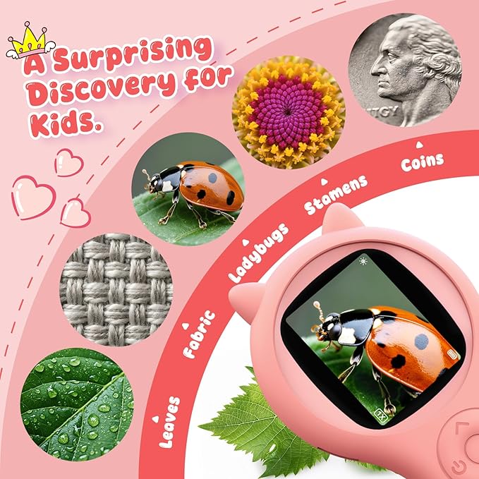 Portable Handheld Mini Digital Microscope for Kids - Educational Science Toys, Christmas & Birthday Gifts for Age 5 6 7 8 9 10 11 12 Girls & Boys (Pink)