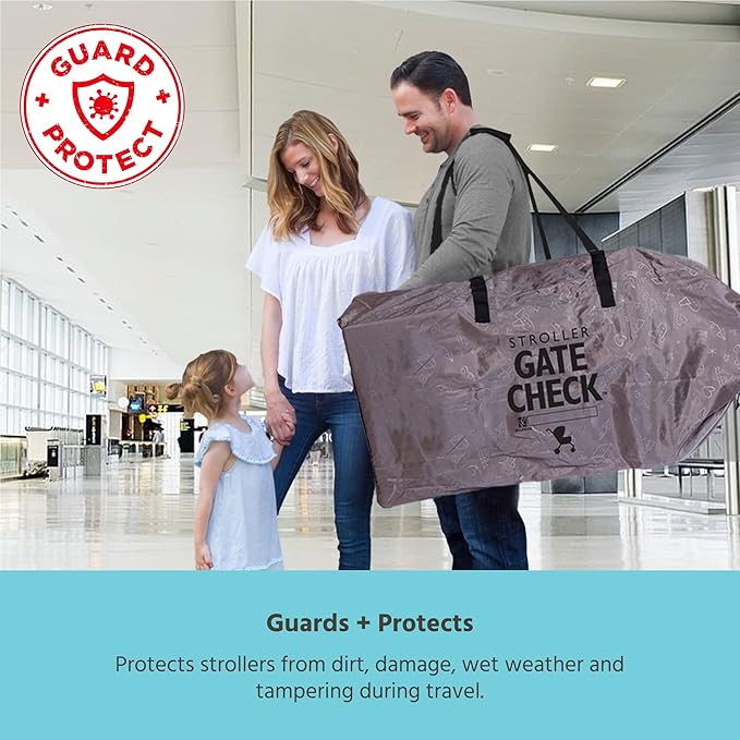 J.L. Childress Gate Check Bag for Single & Double Strollers - Travel Bag for Airplane, Fits Most Standard Baby Strollers, Airport Accessories for Gate Check, Flying Essentials - Deluxe, Grey