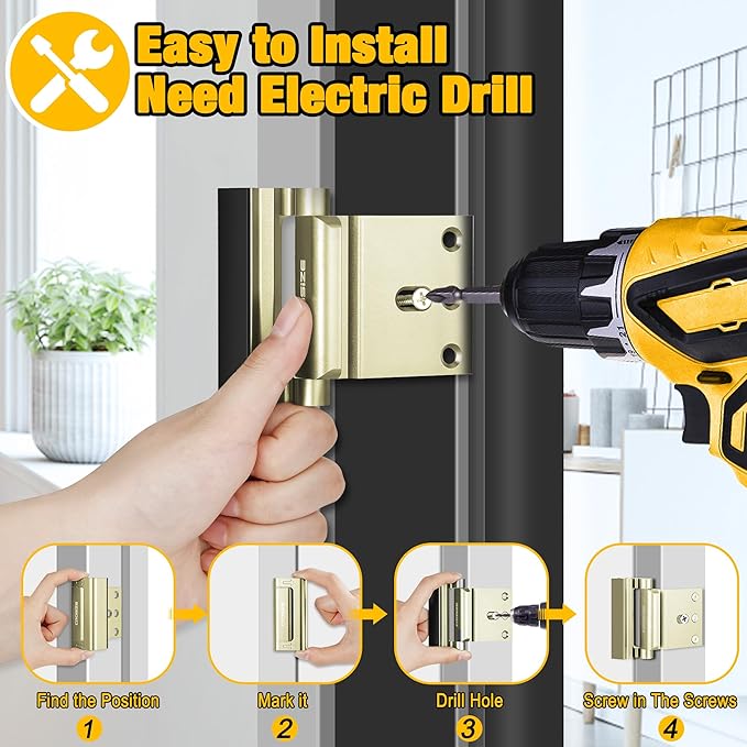 Home Security Door Locks 2 Pack, Metal Door Reinforcement Locks, 3" Withstands 1000 lbs of Impact for Inward Swing Doors, Defender Security Door Lock, Prevent Unauthorized Entry (Gold)