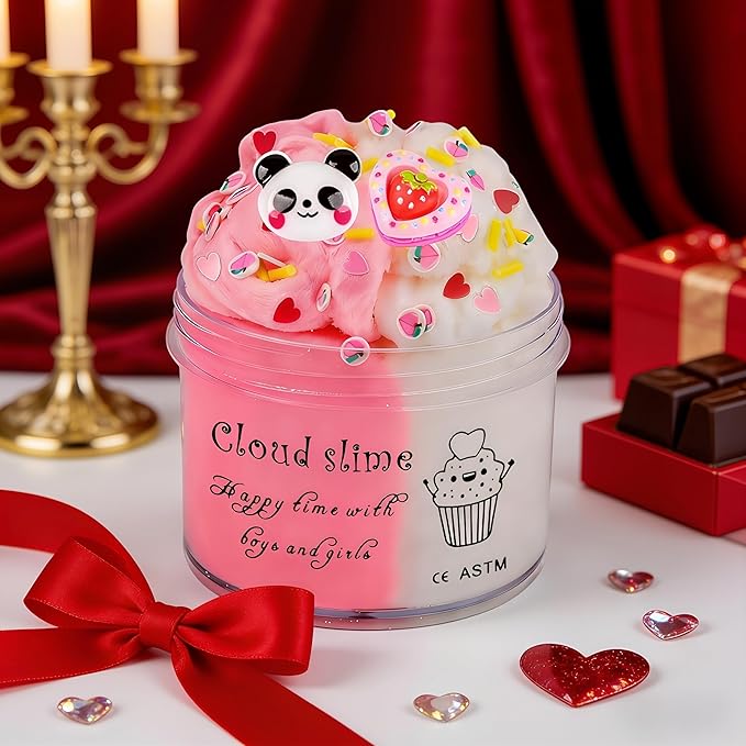 Heart - Panda Peachybaby - Cloud Slime,Stress Relief Toys with Cute Panda Cards Bulk for Exchange Present, Party Favors Kids Boys Girls,Goodie Bag Stuffers