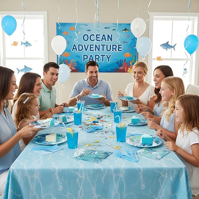 100Pcs Shark Birthday Party Plates and Napkins Supplies - 9" & 7" Paper Plates Napkins Forks - for Under The Sea Ocean Animal Theme Party Decorations,Serves 25