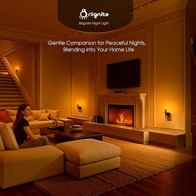 Briignite Flameless Candle Night Lights Plug into Wall, Amber LED Night Light with Dusk to Dawn Sensor, 0-100LM Dimmable Plug in Chandelier Night Light for Kids, Hallway, Bathroom, Bedroom