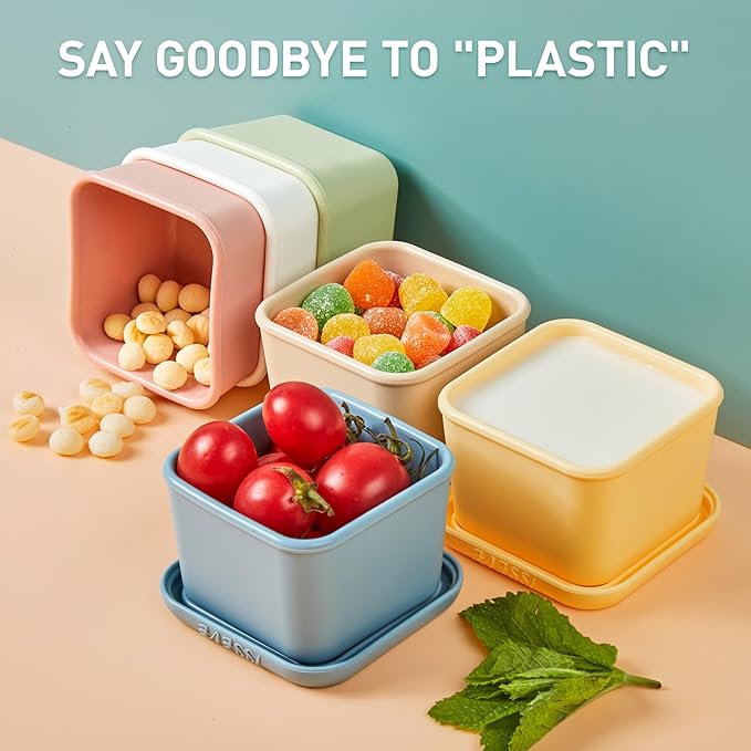 ISSEVE 4pack 6oz Silicone Snack Containers for Kids, Reusable Small Containers with Lids, Leak Proof Food Storage Containers, Children Kids Lunch Box for Daycare, School, Travel (Morandi color)