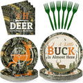 Grencian 96Pcs Hunting Deer Camo Baby Shower Supplies Oh Deer Plates and Napkins A Little Buck is Almost Here Tableware for Outdoor Camping Picnic Hunting Themed Baby Shower Decorations Serves 24