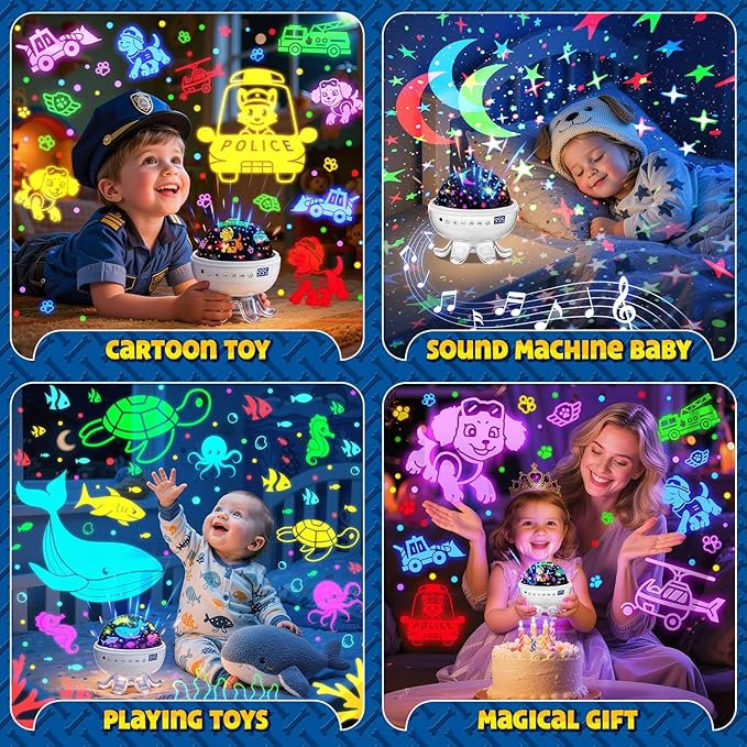 Kids Toys Puppy Projector│30 Soothing Sounds+4 Slides Sound Machine Baby Night Light Projector│93 Projections+31 Colors Puppy Toys for Boys Age 3-5│Girl Toys Toddler Toys│Story Projector Sound Machine