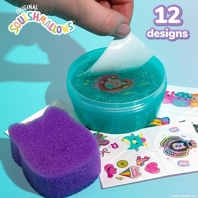 SLIMYGLOOP Tattoozee, Squishmallows Tattoo Transfer Slime Kit, Sensory Play for Kids Ages 6+, Blue Raspberry Scented, Glitter Texture