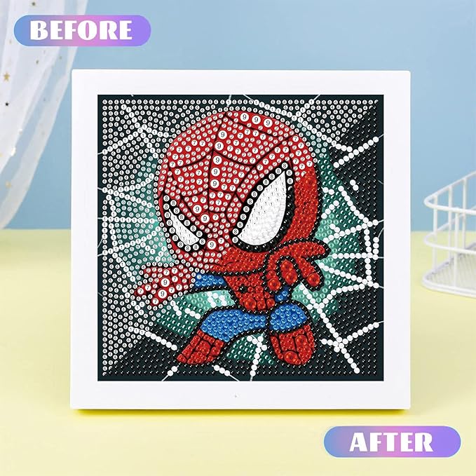 KOJEFCV Cartoon Diamond Art Painting Kits for Kids with Frame,Cartoon Diamond Art for Kids Ages 4-8-12,Easy Gem Kit Kid with Beautiful Package for Gift Home Wall Decor(7x7inch)