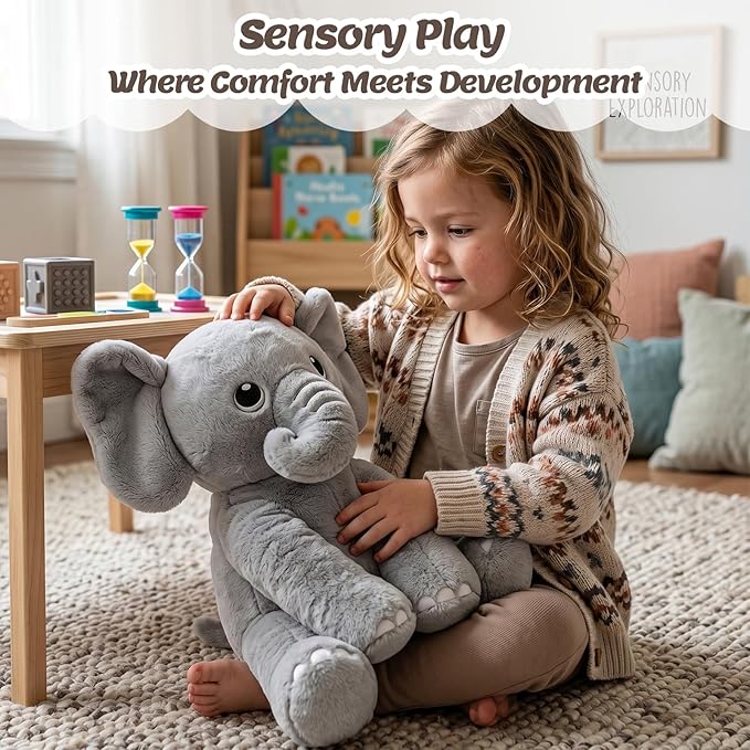 BRICHOEE 5lbs Weighted Elephant Stuffed Animals, 20'' Weighted Comfort Sensory Soothing Plush Toy, Cuddling Calming Cuddle Companion Gifts for Adults & Kids