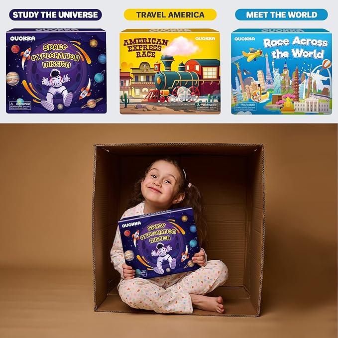 QUOKKA 3X Set Learning Board Games for Kids 8-12 - Educational Trivia Cards Ages 6-8 - Travel United States - World Map - Explore Outer Space - Gift for Children and Teens 4-8 - Jigsaw Puzzles