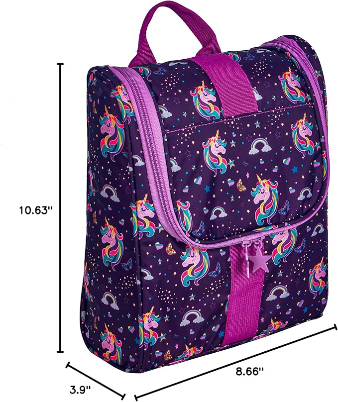 Remobia Hicol Cute Cartoon Hanging Kids Toiletry Bag Children Travel Cosmetic Makeup Organizer Wash Bag Shower bag Over Night Bag Camping Shaving Kit Bag for Boys & Girls(Unicorn)