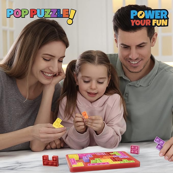 Power Your Fun Pop Puzzle Popper Fidget Game - 27pc Jigsaw Puzzle Game Pop Push It Bubble Sensory Fidget Toys for Learning, Stress Relief Silicone Push It Popper Board for Kids and Adults (Red)