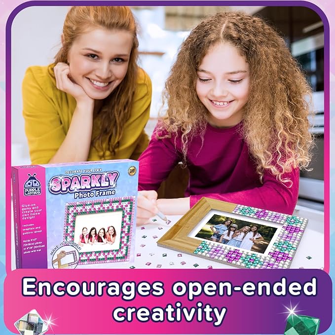 PURPLE LADYBUG Kids Picture Frame Mosaic Kit with Sparkly Gems - Fun Arts & Crafts for Girls 8-12 6-8, Great Gifts for Birthday for 6 7 8 9 10 11 12 Girls - Ideal for Sleepovers, Playdates