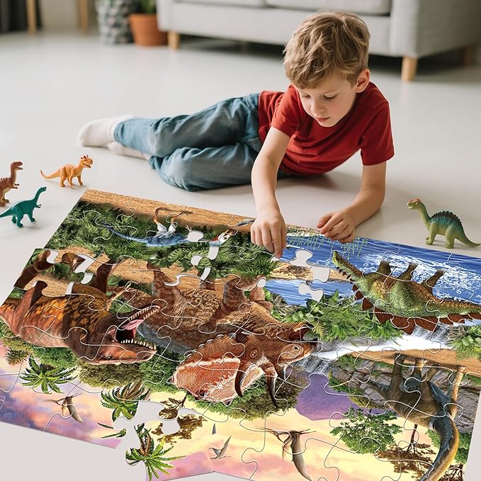 Jumbo Floor Puzzle for Kids,48 Piece Dinosaur Large Jigsaw Puzzles for Toddlers Ages 3-5,Children Learning Preschool Educational Dinosaur Toys,Christmas Birthday Easter Gifts for Boys Girls Ages 4-8