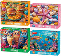 4 Packs 100 Piece Puzzles for Kids Ages 4-6, Jigsaw Puzzles for Kids Ages 6-8 8-10 Sea World, Owls, Hamburger, Starfish Learning Educational Toys for Boys and Girls