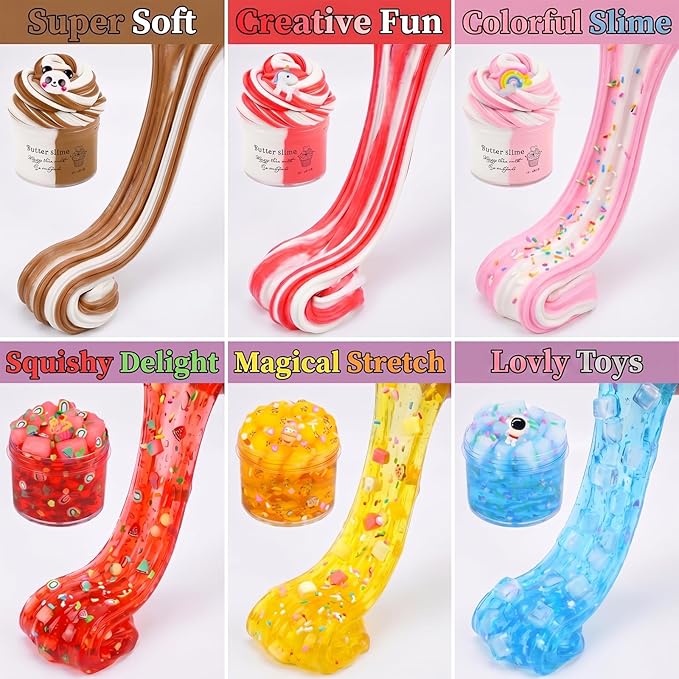 9 Pack Slime Kit with 3 Jelly Cube Crunchy, 3 Butter & 3 Cloud Slime, Non-Sticky DIY Sensory Toys for Kids, Stress Relief Birthday Gift & Party Favor, Classroom Treat Bags