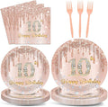 96 Pcs 10th Birthday Decoration for Girls Rose Gold 10th Birthday Plates and Napkins Party Supplies Rose Gold Pink Happy 10 Years Party Disposable Tableware Set for 24 Guests Party Decoration