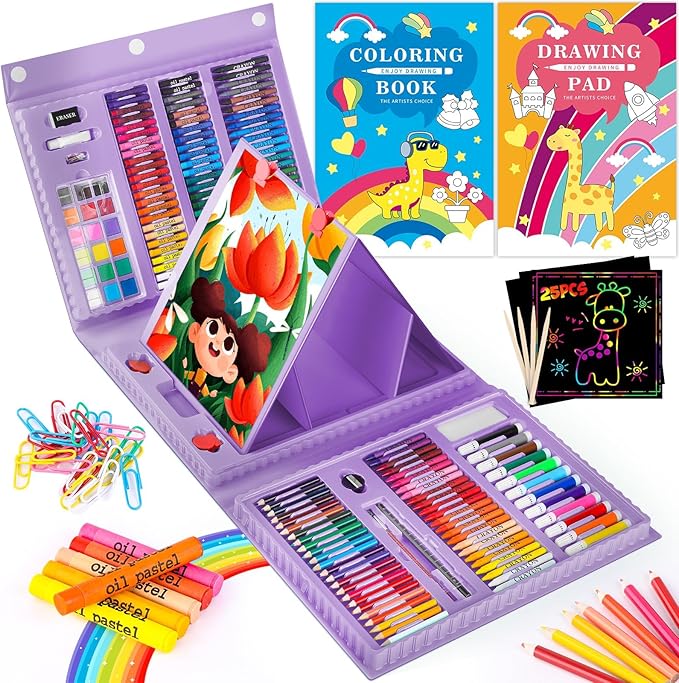 iBayam Stocking Stuffers for Adult, Art Supplies, Arts and Crafts for Artist, Christmas Gifts, Office Supplies, Art Set Case with Trifold Easel, Sketch Pads