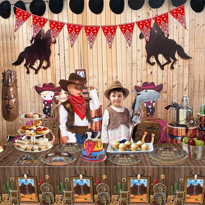 Western Party Decorations - 81 Pcs Plates, Napkins, Western Tablecloth, Black Forks Set for Western Birthday Party Decorations Western Party Supplies, Serve 20