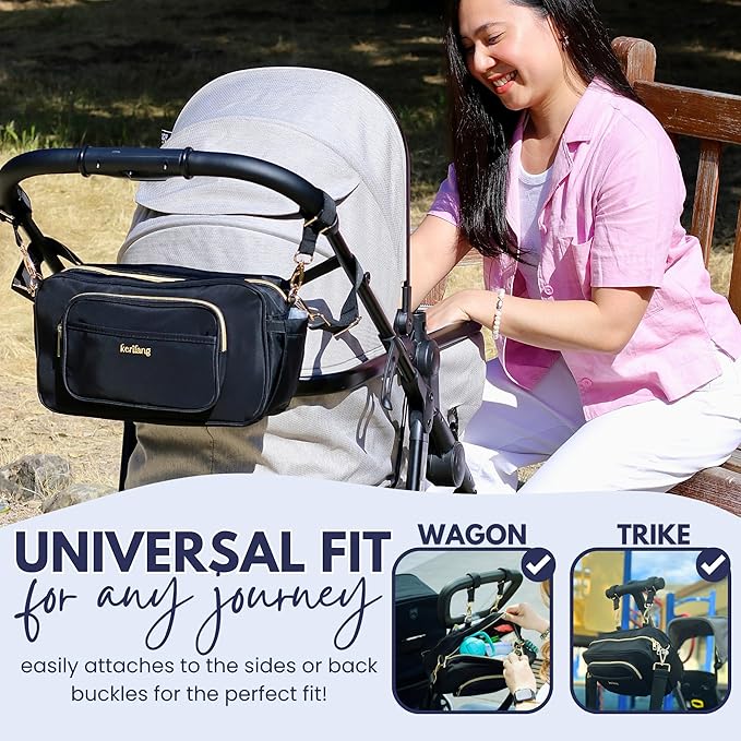 Universal Stroller Caddy with Cup Holder, Waterproof Small Diaper Bag, Stroller Organizer with Shoulder Straps, Baby Travel Bag with Wipes Pocket