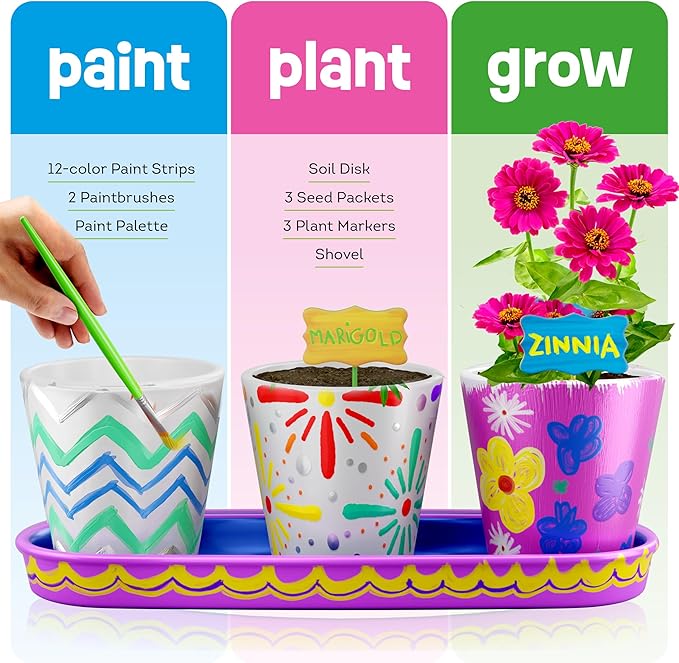 Dan&Darci Paint & Plant Stoneware Flower Gardening Kit - Gifts for Girls & Boys Ages 6-12 - Kids Arts & Crafts Project Birthday Gift, STEM Activity for Age 6, 7, 8, 9, 10, 11 & 12 Year Old Girl