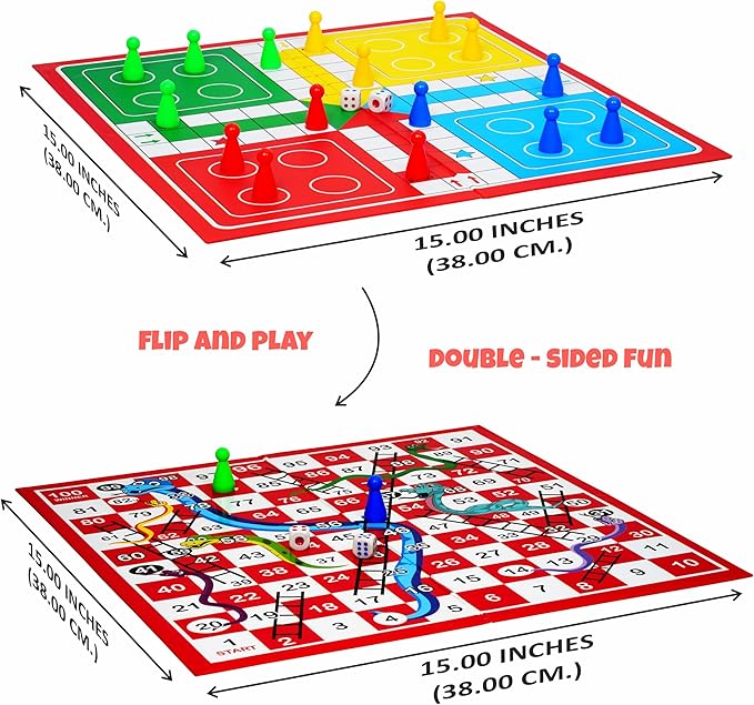 Ankit Toys & Games Ludo & Snakes and Ladders (Saap Seedhi) Board Game Set Classic 2in1 Family Fun for Kids and Adults for Ages 6+ | Travel-Friendly Strategy Game (Ludo Senior Red)