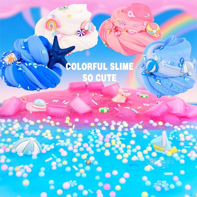 6 Pack Slimes, Pink & Blue Slime kit, Cloud Butter & Clear Slime, Party Favors, Sensory Toys for Kids Girls Boys Ages 4-12, Goodie Bag Stuffers, Birthday Gift Ideas Cute Stuff