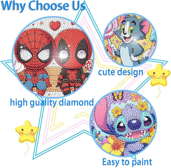 Fuinkqe 4 Packs Cartoon Diamond Art Kits for Kids,5D DIY Diamond Art Painting Kits for Kids Ages 4-8-12,Mosaic Kits Full Round Drills for Gifts and Home Wall Decor 6X6 Inch