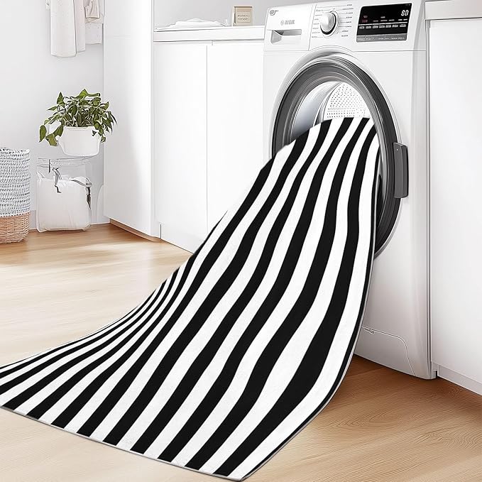 6 x 8 ft Rug for Living Room Geometric Horizontal Stripes Washable Area Non-Slip Carpet, Black and White Indoor Accent Lightweight Soft Throw Rug for Bedroom Office Dining Room Carpet Mat