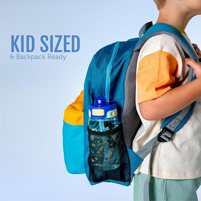 Ello Kids Pop & Fill 16oz Tritan Plastic Water Bottle with Quick Fill Technology, Leak Proof Locking Lid, Sip & Chug, BPA Free, Dishwasher Safe, For School, Lunchboxes, Royal Palace