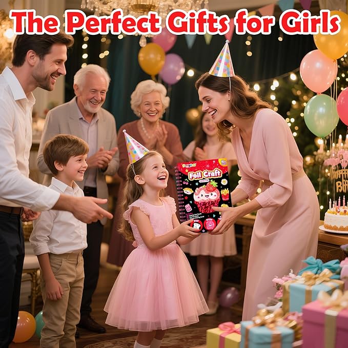 FUNNYB&G Foil Art Crafts for Kids Ages 4-8: Mother's Day 2026, Birthday Gift for Girls, Art and Crafts Supplies, Party Favors, Creative Toys for Girls 4 5 6 7 8 9 Years Old(Food)
