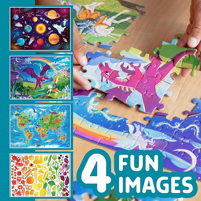 Chuckle & Roar - Preschool Multi Pack 100 and 200 Piece XXL Jigsaw Set Space Map Fantasy Food Themes Colorful Puzzle Gift for Kids Ages 6+