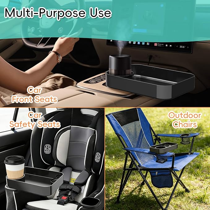 Kids Car Seat Tray, Travel Tray with Cup Holder for Toddler Baby, Kids Car Seat Food Snack Organizer for Road Trip, Stroller Snack Organizer Travel Must Haves Toddler Must Haves (Black, 2 Packs)