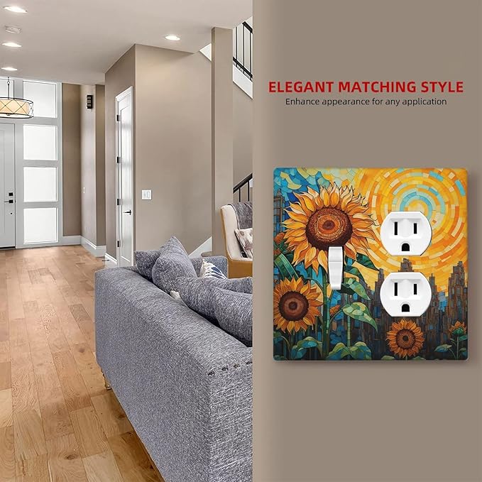 Abstract Sunflower Graffiti Floral Paint Art Flower Wallplates 1 Toggle 1 Duplex Electrical Gfci Faceplate Decorative Light Switch Covers Switch Plate for Bedroom Living Room Decor
