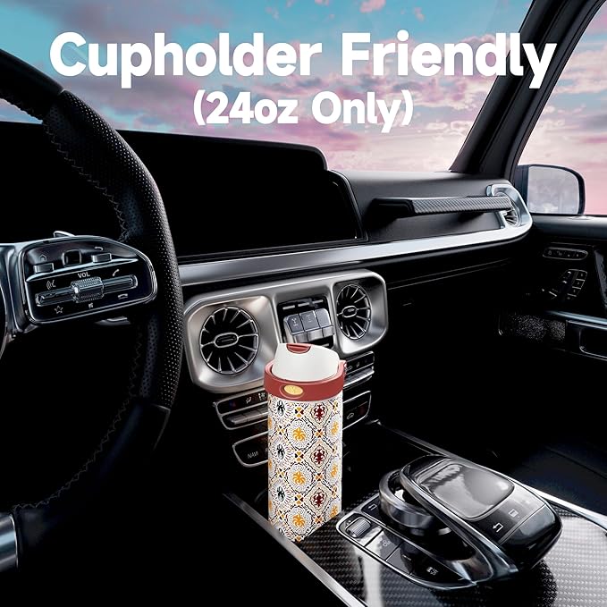 24 oz Insulated Water Bottle for Sports: Meoky Stainless Steel Water Bottle with 2-in-1 Straw and Spout Lid - Leak Proof, Cold for 24 Hours, Fits in Car Cup Holder, BPA-Free for Travel Gym, Folk Charm