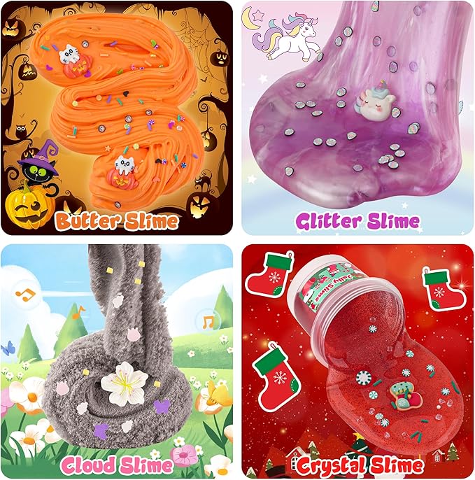 8 x 100ml Textures Slimes Kit for Kids, Slime Variety Pack Different Textures, with Bingsu, Water, Cloud, Butter Slime, Slimes Party Favors for Girls & Boys, Birthday Easter