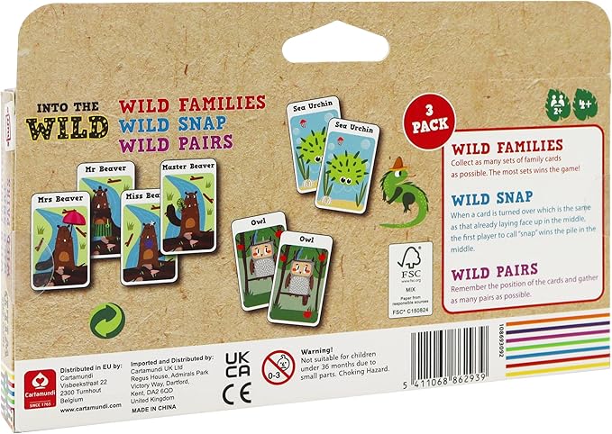 Shuffle Into The Wild 3 Kids Card Games - Snap, Families & Pairs, Encourage Your Childs Memory, Matching and Coordinating Skills, for Ages 3+