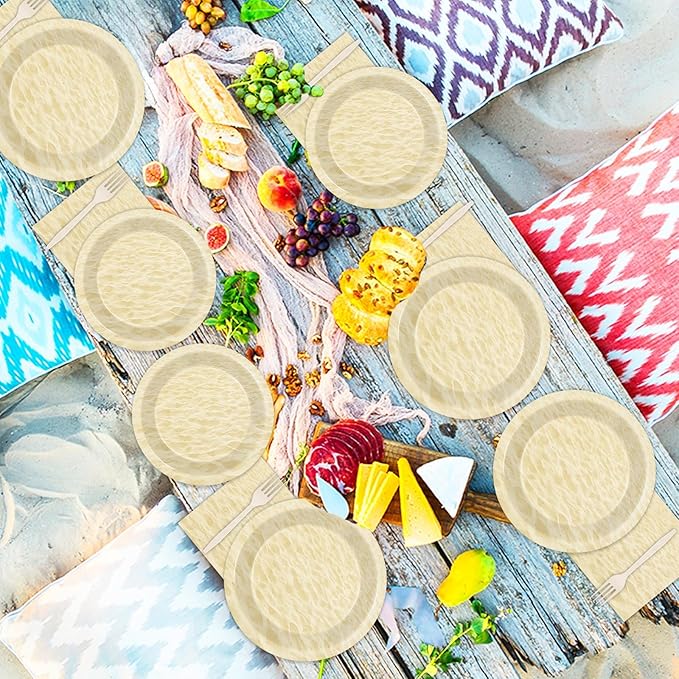 96pcs Summer Beach Party Plates and Napkins for Beach Party Supplies Beach Sand Themed Paper Dessert Plates Summer Tableware for Kids 24 Guests Hawaiian Birthday Party Decorations
