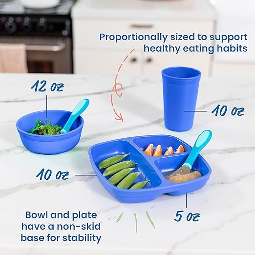 ECR4Kids My First Meal Pal Combo Set, Children's Tableware, Blue, 15-Piece (Pack of 4)