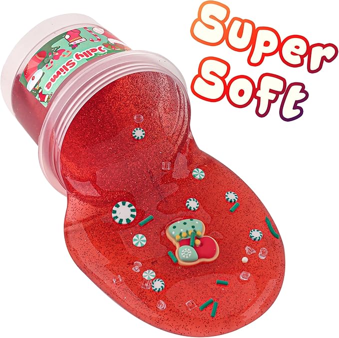 Christmas Stocking Stuffers for Kids - Red Glitter Crystal Slime, Super Soft & Non-Sticky Premade Slime, Girls & Boys Gifts for Birthday, Easter, Halloween, Christmas