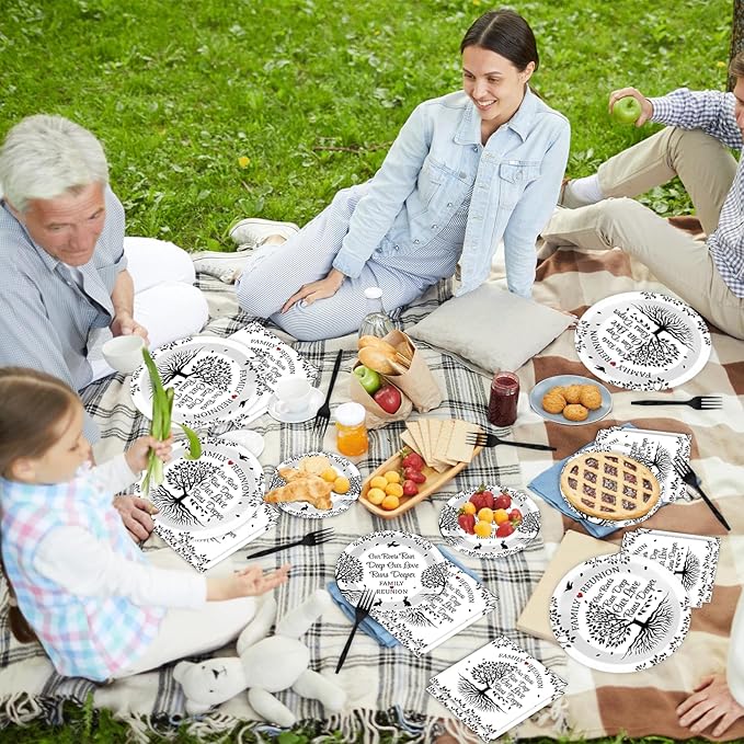 96 Pcs Family Reunion Birthday Party Plates and Napkins for Girls Black and White Family Tree Party Supplies Home Family Tree Leaves Paper Cake Dessert Tableware Set for 24 Guests Party Decorations