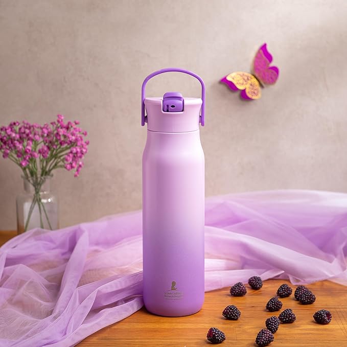 Zak Designs Harmony Water Bottle Benefiting St. Jude, For Travel or At Home, 32oz Stainless Steel is Leak-Proof When Closed and Vacuum Insulated with Straw Lid and Carry Handle (Purple Ombre)