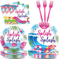 CHUNNIN 96Pcs Pink Splish Splash Plates and Napkins Summer Pool Birthday Party Decorations Splish Splash Bash Dessert Plates Summer Beach Tableware for 24 Guests Girls Hawaiian Party Supplies