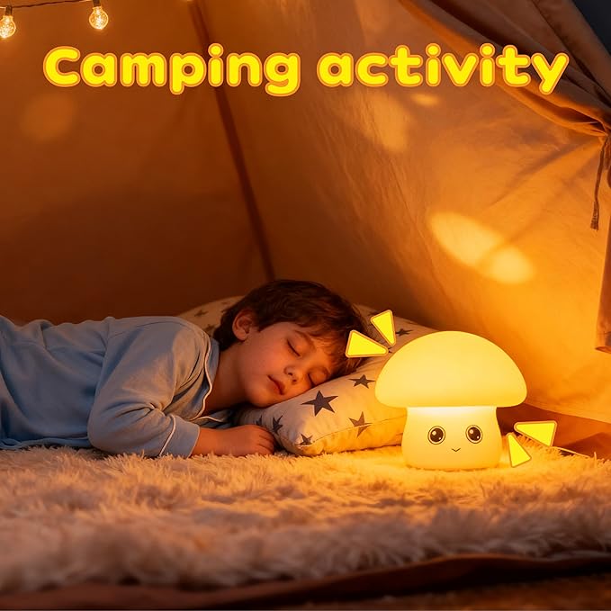 Rechargeable Small Mushroom Lamp - 16 Color Dimmable LED Night Light for Nursery, Soft Silicone Baby Kids Bedroom Feeding Light, Portable Touch Control Decor