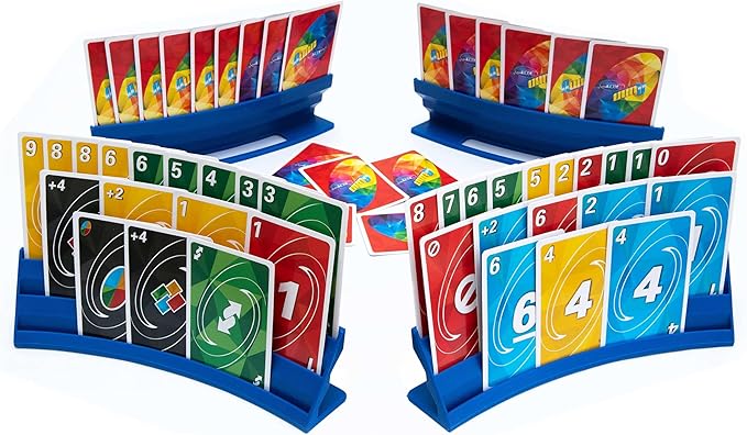 BORICO Card Holders for Playing Cards - 4 Pack Playing Card Holder for Kids and Adults,Stackable Storage Game Card Tray for Arthritis Patients with a Travel Pouch (Blue)