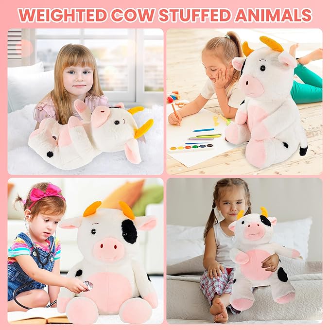 JOD® 27 inch 5 lbs Cow Weighted Stuffed Animals, Large Weighted Plush Toy – Cute Cow Plush Pillow, Soft Kawaii Weighted Plushie Gift for Kids & Adult (68CM)