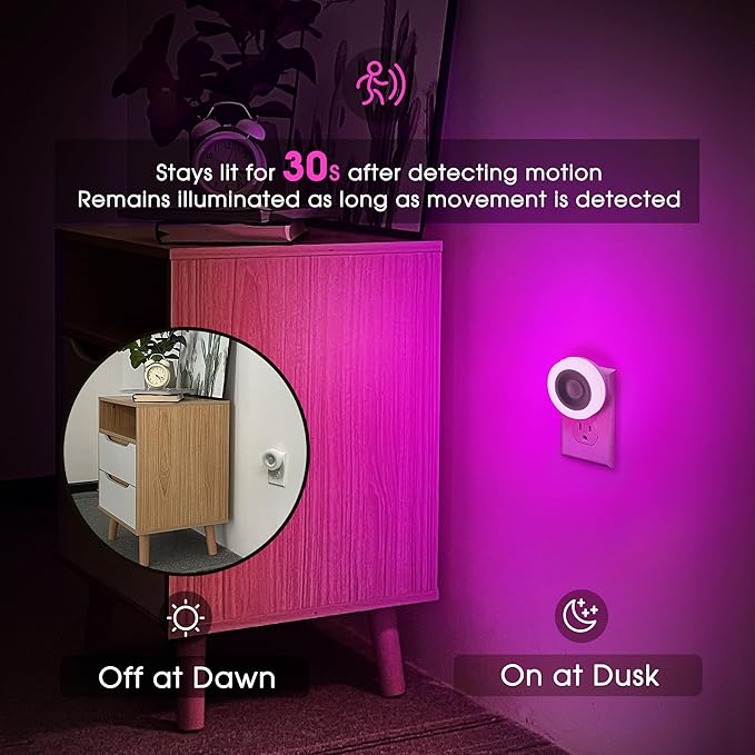 Briignite Motion Sensor Night Light Purple, [2 Pack] Night Lights Plug into Wall, Auto On/Off Motion Activation Nightlight, Energy-Saving 0.6W LED Purple Night Light, Ideal for Kids, Bedroom, Bathroom